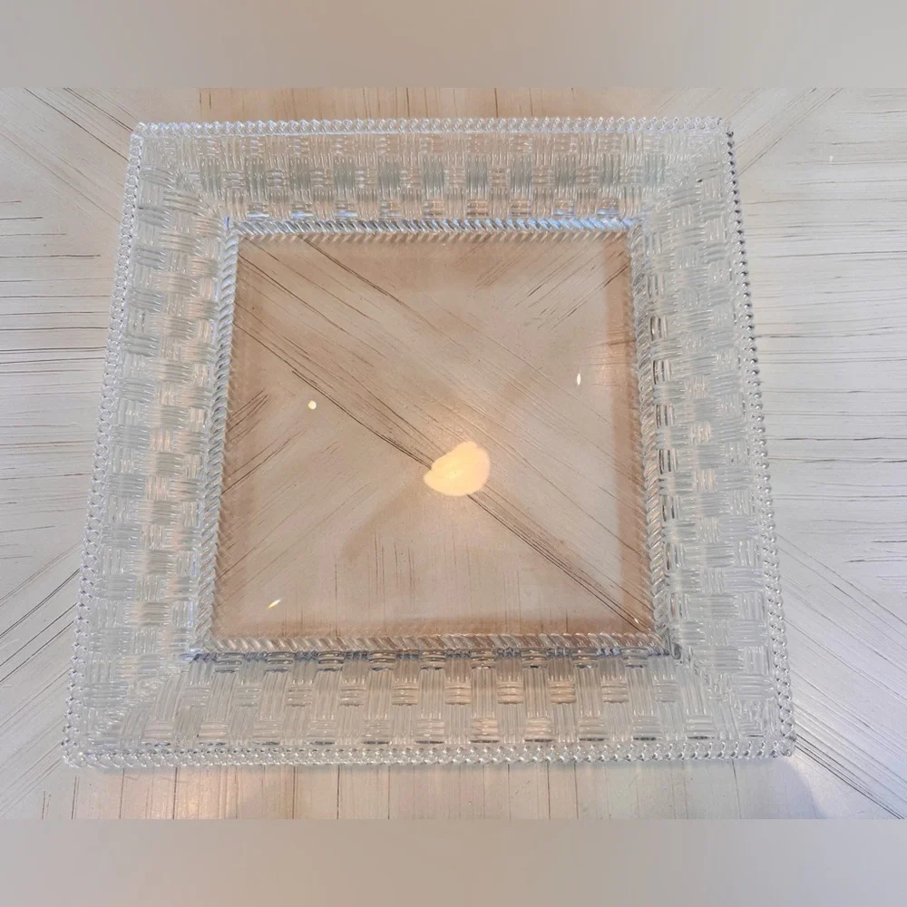 Tiffany & Co. Woven Collection Crystal Square Platter Tray 12”